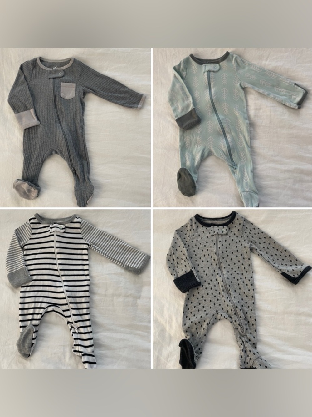 Newborn Cloud Island Gray and Mint Footies (set of 4)